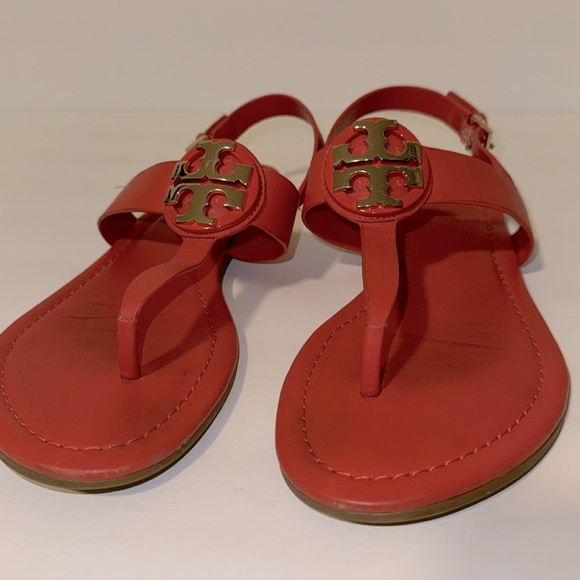 Tory Burch Burnt Red/Gold Logo T Ankle Strap Sandal! - Picture 2 of 6